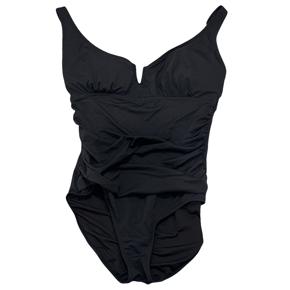 Anne Cole Black Ruched One-Piece Swimsuit Size 10